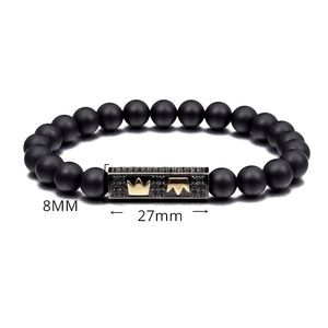 🔥 NEW Matte Black Onyx Beaded Bracelet w/ Crown